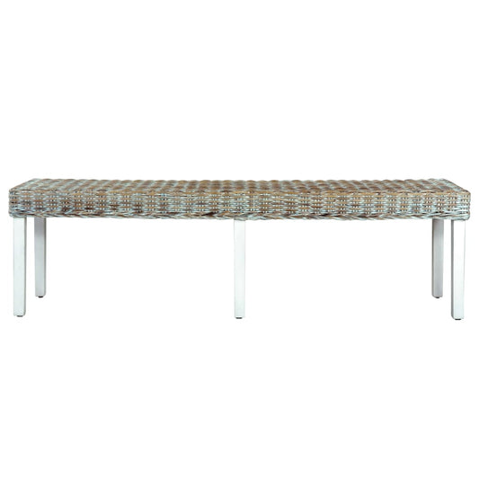 Bench 63&quot; Natural Kubu Rattan And Solid Mango Wood