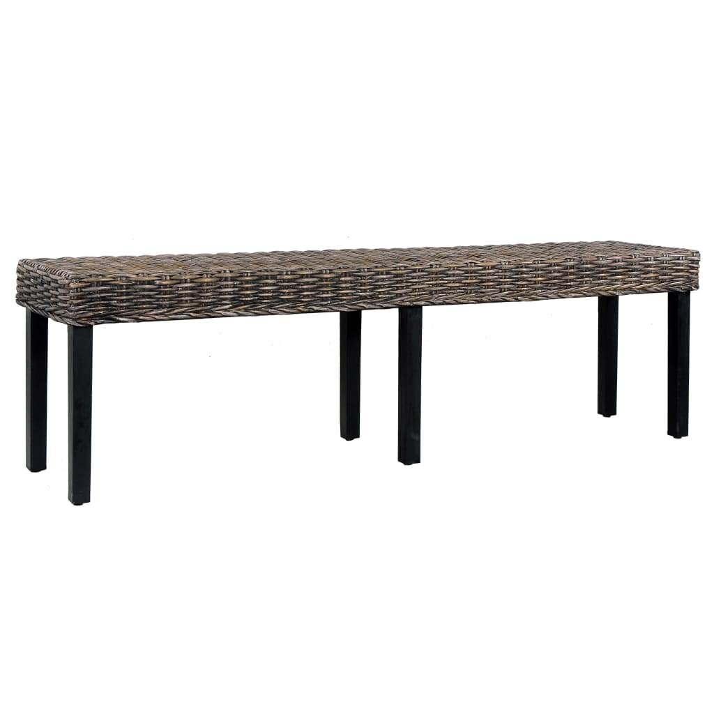 Bench 63&quot; Natural Kubu Rattan And Solid Mango Wood