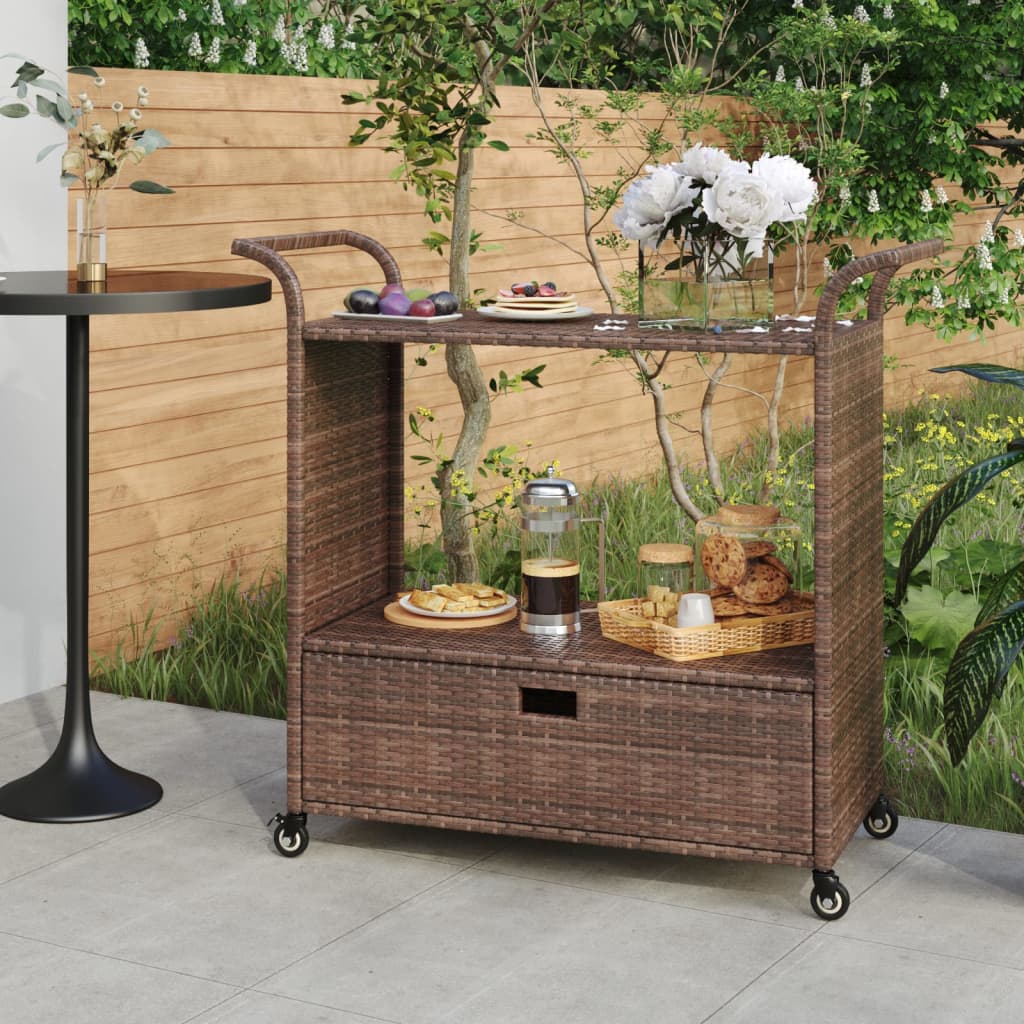 Bar Cart With Drawer 39.4&quot;X17.7&quot;X38.2&quot; Poly Rattan