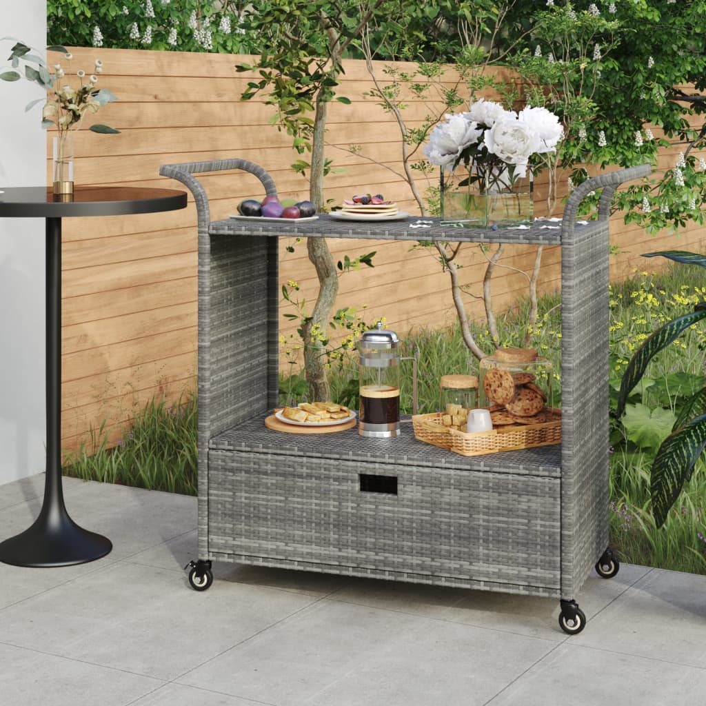 Bar Cart With Drawer 39.4&quot;X17.7&quot;X38.2&quot; Poly Rattan