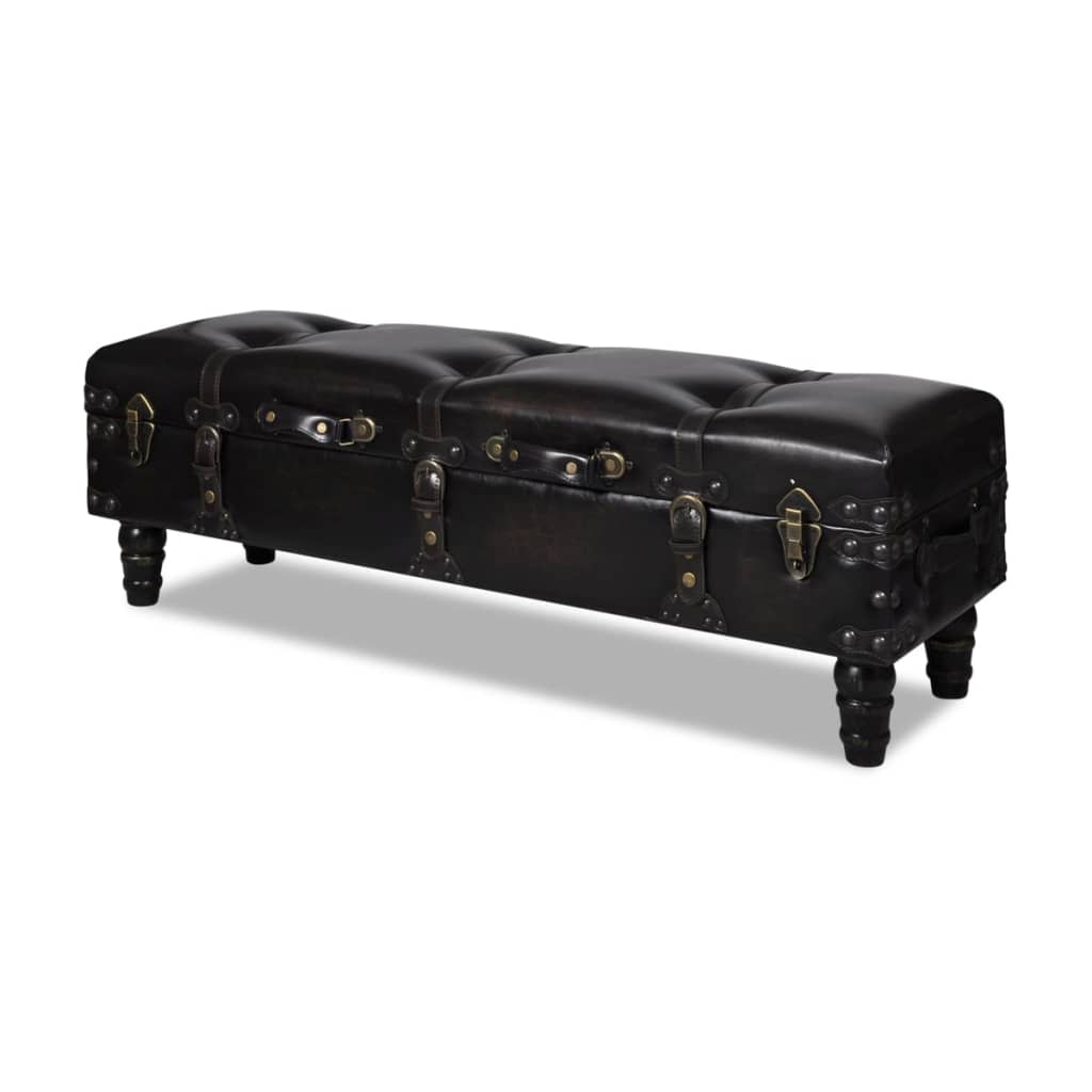 Storage Bench 43.7&quot; Dark Brown Solid Wood Pine&Faux Leather