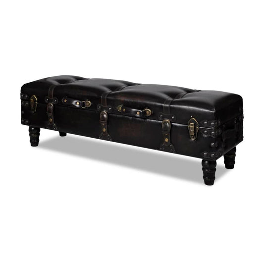 Storage Bench 43.7&quot; Dark Brown Solid Wood Pine&Faux Leather