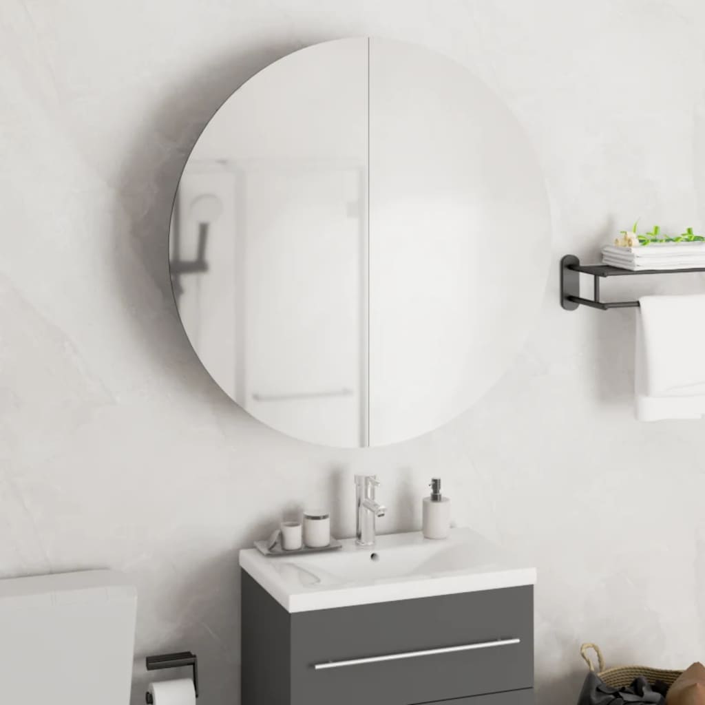 Bathroom Cabinet With Round Mirror&Led 5.7&quot;X5.7&quot;X6.9&quot;