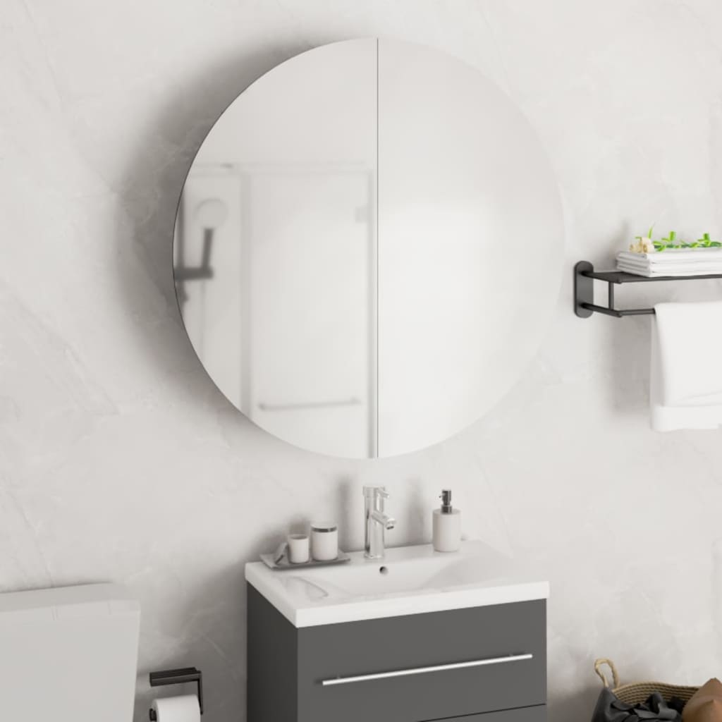 Bathroom Cabinet With Round Mirror&Led 5.7&quot;X5.7&quot;X6.9&quot;