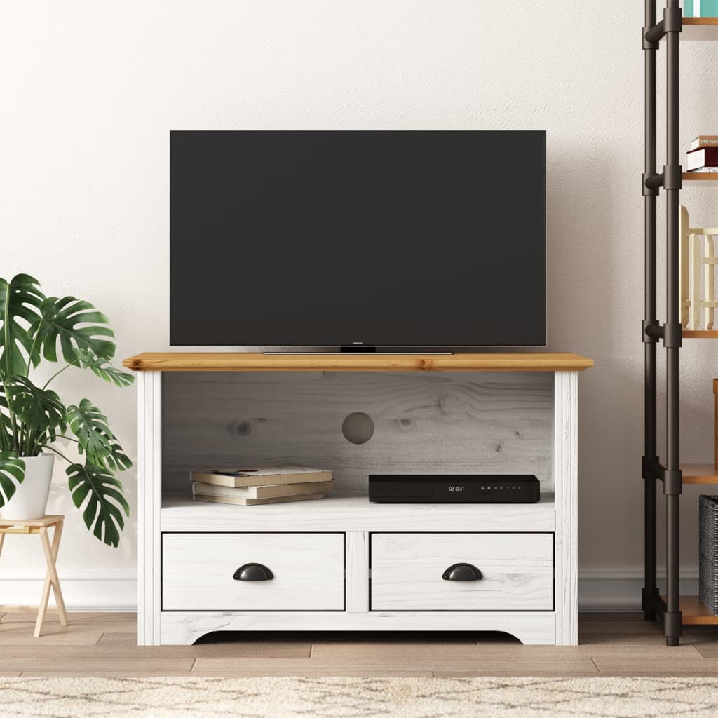 Tv Stand With 2 Drawers Bodo 35.8&quot;X6.9&quot;X22&quot; Solid Wood Pine
