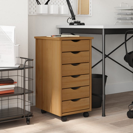 Rolling Cabinet With Drawers Moss Solid Wood Pine
