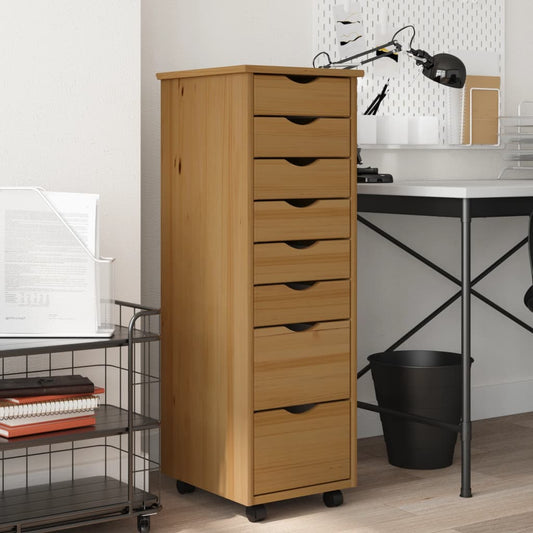 Rolling Cabinet With Drawers Moss Solid Wood Pine