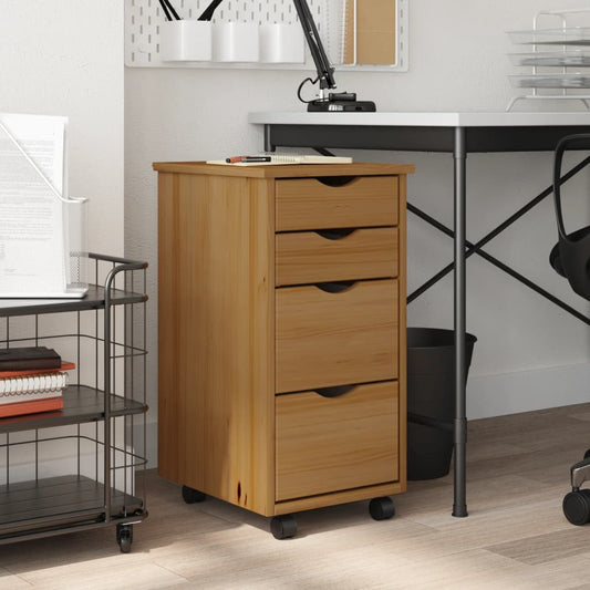 Rolling Cabinet With Drawers Moss Solid Wood Pine