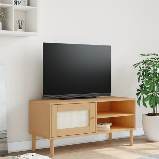 Tv Stand Senja Rattan Look 4.7&quot;X5.7&quot;X9.3&quot; Solid Wood Pine