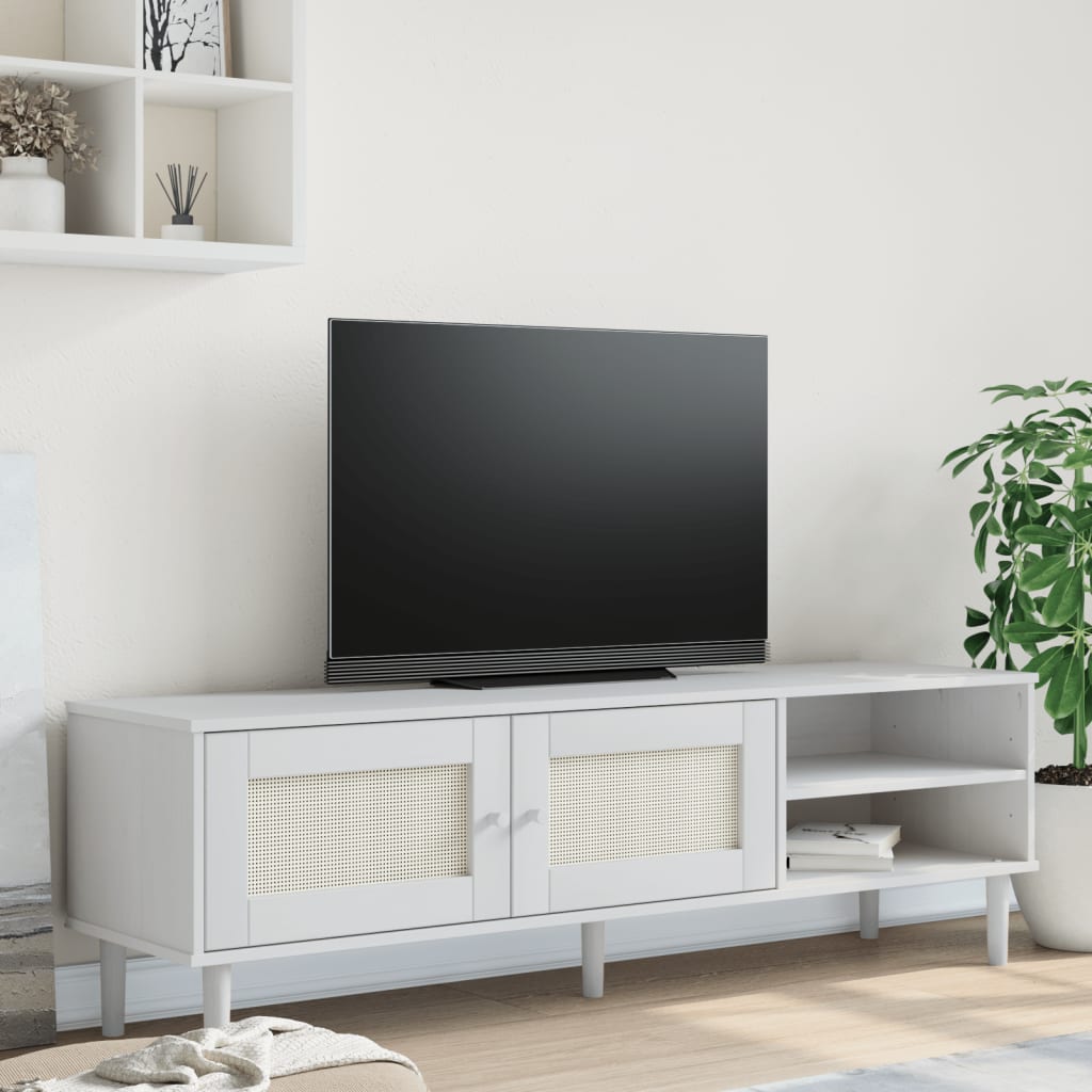 Tv Stand Senja Rattan Look 62.2&quot;X5.7&quot;X9.3&quot; Solid Wood Pine