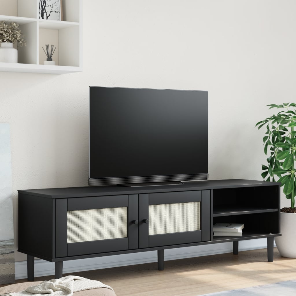 Tv Stand Senja Rattan Look 62.2&quot;X5.7&quot;X9.3&quot; Solid Wood Pine