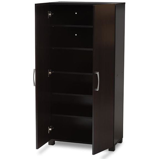 Marine Wenge Dark Brown Finished 2-Door Wood Entryway Shoe Storage Cabinet