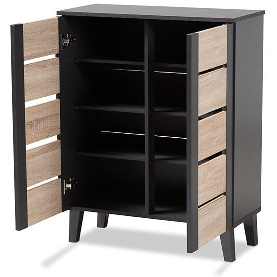 Melle Two-Tone Oak Brown and Dark Gray 2-Door Wood Entryway Shoe Storage Cabinet