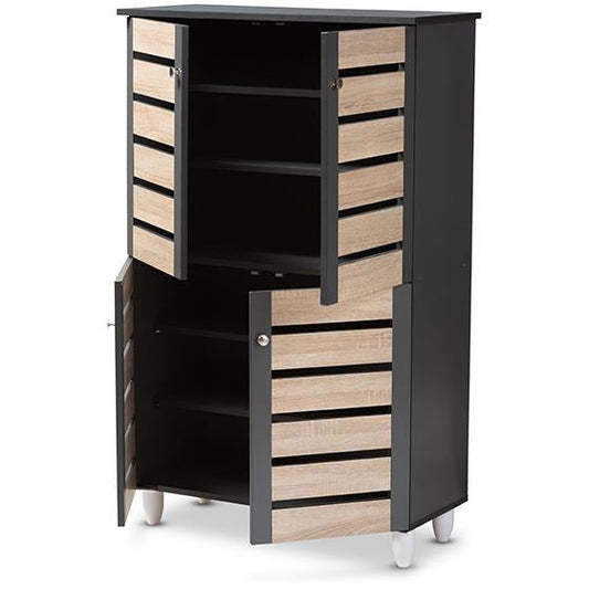 Gisela Two-Tone Oak and Dark Gray 4-Door Shoe Storage Cabinet
