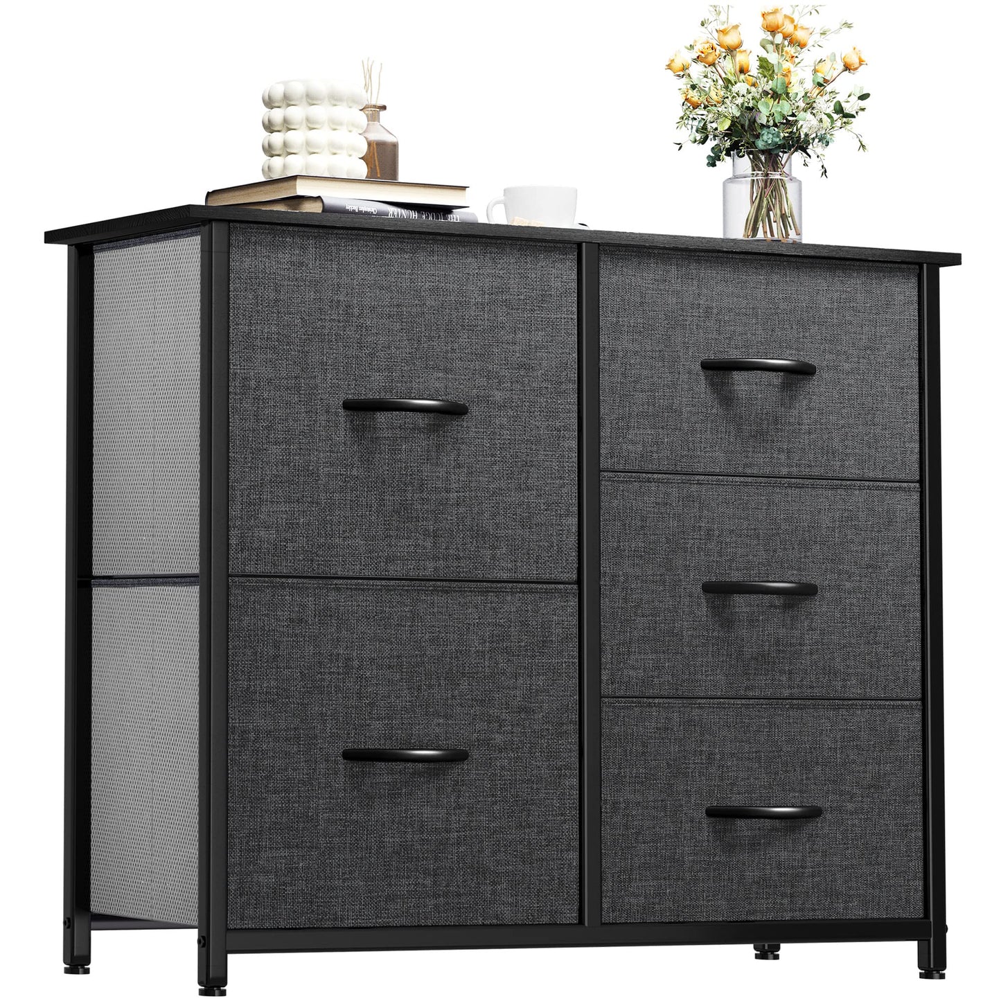 Storage Tower with 5 Drawers - Fabric Dresser, Organizer Unit for Bedroom, Living Room