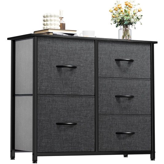 Storage Tower with 5 Drawers - Fabric Dresser, Organizer Unit for Bedroom, Living Room