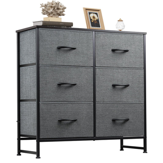 Fabric Dresser for Bedroom, 6 Drawer Double Dresser, Storage Tower with Fabric Bins