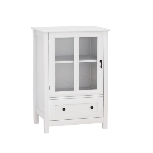 Storage Cabinet with Single Glass Doors and Unique Bell Handle