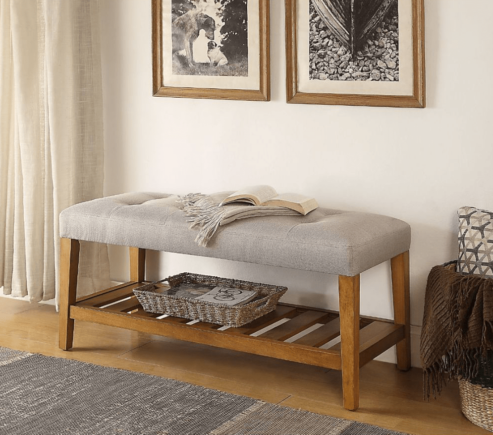 ACME Charla Bench in Oak & Light Gray Finish
