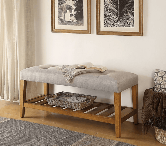 ACME Charla Bench in Oak & Light Gray Finish
