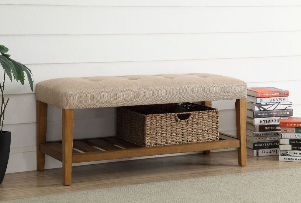 ACME Charla Bench in Oak & Beige Finish