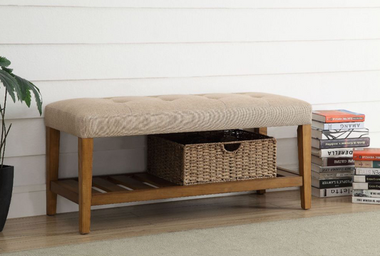 ACME Charla Bench in Oak & Beige Finish