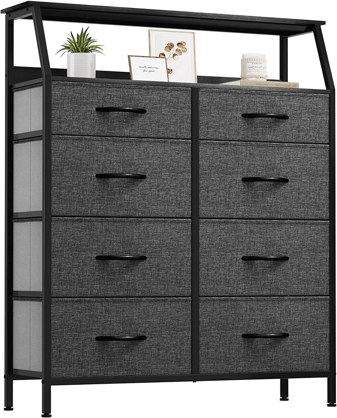 8 Drawers Fabric Dresser for Bedroom, Tall Storage Drawer Unit with Shelves