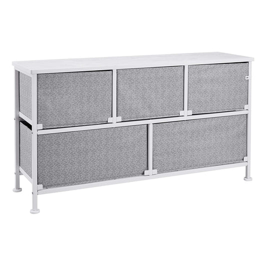 Extra Wide Fabric 5-Drawer Storage Organizer Unit for Closet, White