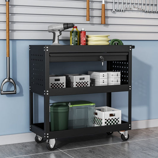 81cm Width Lockable Drawer 3 Tier Rolling Tool Cart