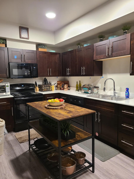 Kitchen Island with 3 Shelves | Kitchen Shelf with Large Worktop