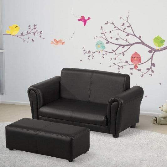Childrens 2-Seater Mini Sofa Set with Large Footstool | Black | 3-6 Years