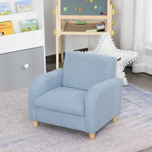 Childrens Premium Quality and Deluxe Single Armchair | Linen Look | Blue | 3-8 Years