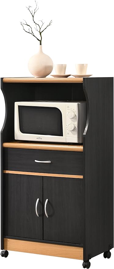 IMPORT Microwave Cart with One Drawer, Two Doors, and Shelf for Storage, Cherry