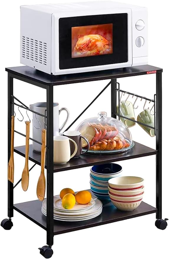 Kitchen Stand Microwave Cart 23.7'' for Small Space, Coffee Cart 3-Tier Rolling Utility