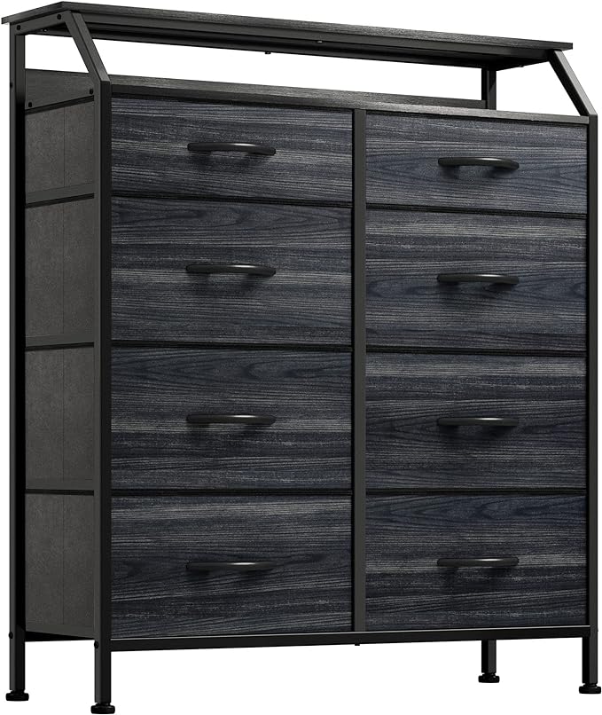 8 Drawers Fabric Dresser for Bedroom, Tall Storage Drawer Unit with Shelves