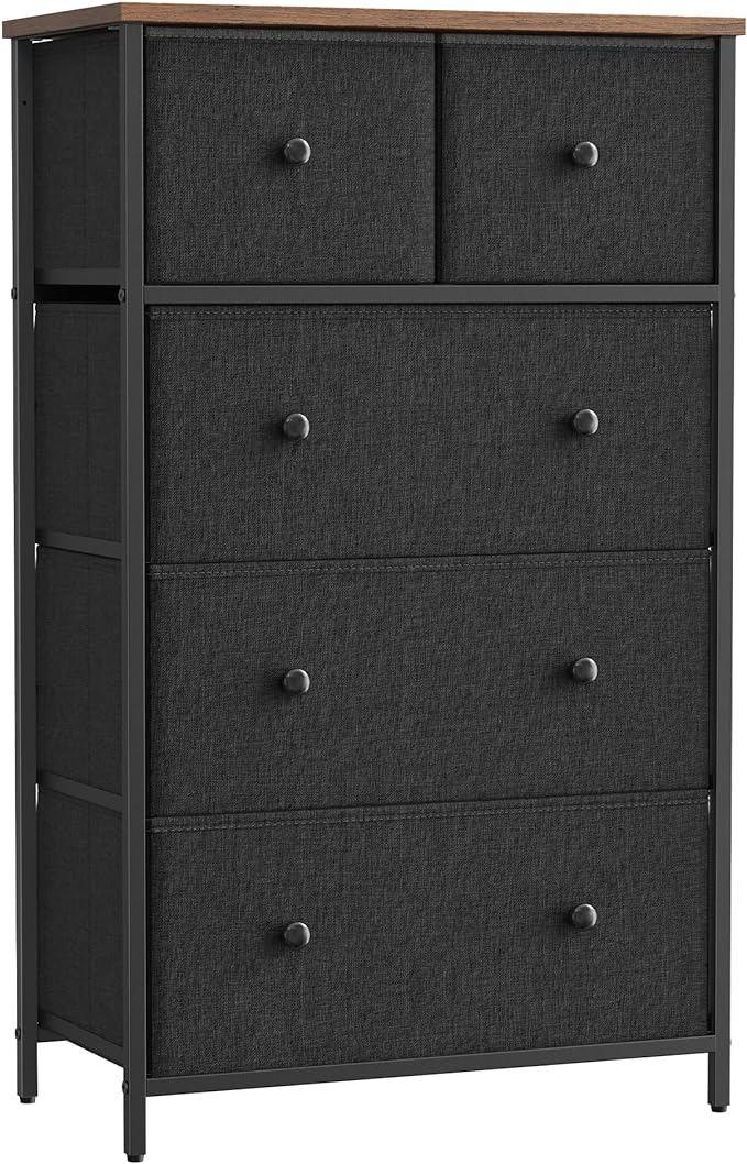 Drawer Dresser, Storage Dresser Tower with 5 Fabric Drawers, Dresser Unit, Hallway