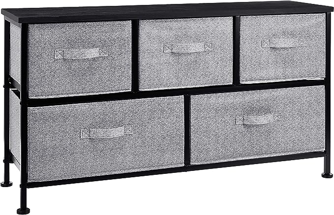 Extra Wide Fabric 5-Drawer Storage Organizer Unit for Closet, White