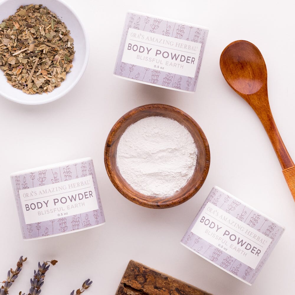 Talc Free Body Powder, Blissful Earth Lavender Scent Bath & Body Ora's Amazing Herbal Travel 3 Pack (0.5 oz x 3)