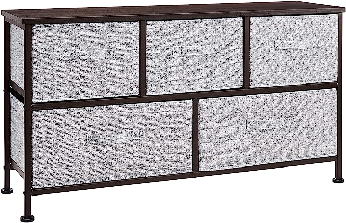 Extra Wide Fabric 5-Drawer Storage Organizer Unit for Closet, White