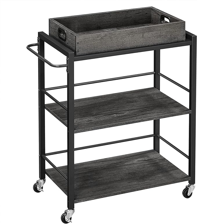 Industrial Bar Cart for The Home, Serving Cart with Wheels and Handle, 3-Tier Beverage