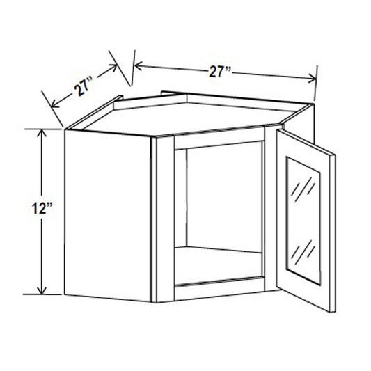 Wall Diagonal Glass Door Corner Cabinet - 27"W x 12"H x 15"D - 3S - Aria White Shaker - RTA