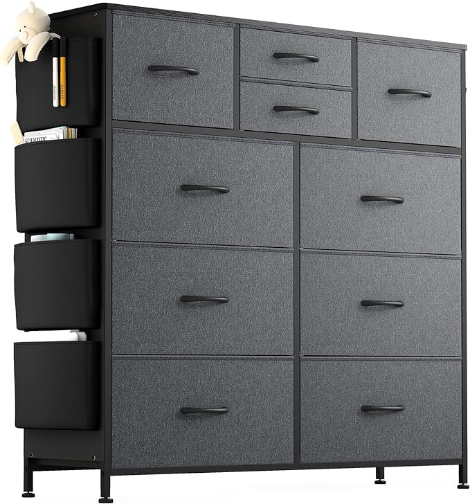 White Dresser for Bedroom with 10 Drawers, Chest of Drawers with Side Pockets and Hooks