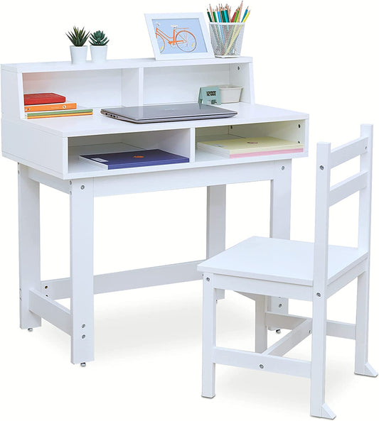 Montessori Space Saving Eco-Conscious Desk | Bureau | Storage & Chair | White | 3-10 Years