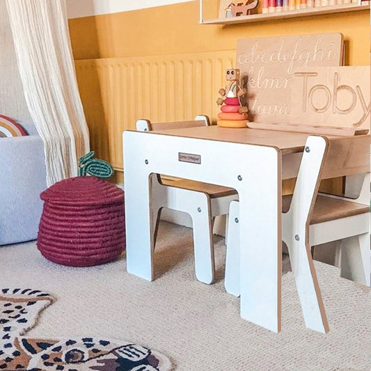 Little Helper Montessori Wood FunStation Duo Kids Table and Chairs Set for 2 | White