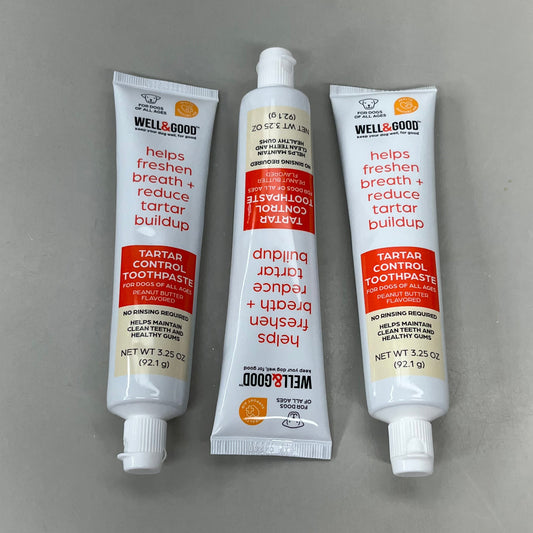 ZA@ WELL&GOOD (3-PACK!) Tartar Control Toothpaste For Dogs Peanut Butter 3.25 oz FFP22078