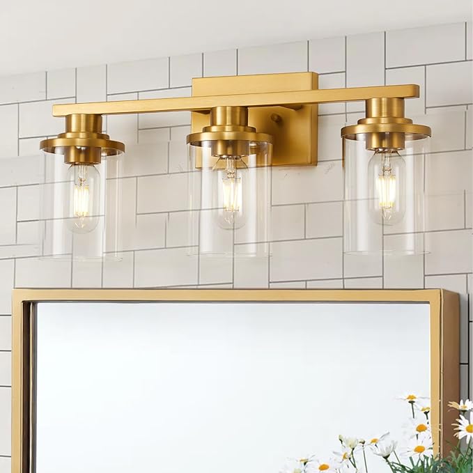 3 Light Black Bathroom Vanity Light, Modern Bathroom Light Fixtures with Clear Glass Shade