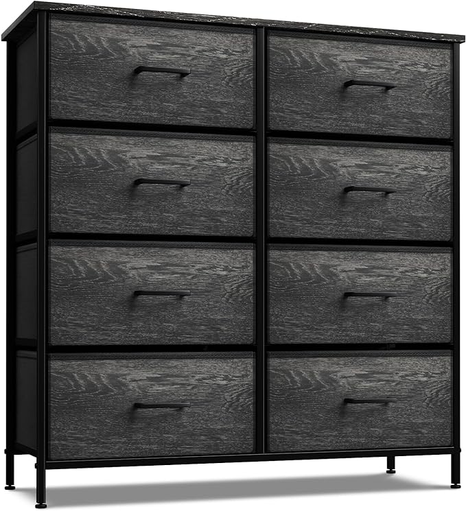 Dresser with 8 Faux Wood Drawers - Chest Organizer Unit with Steel Frame Wood