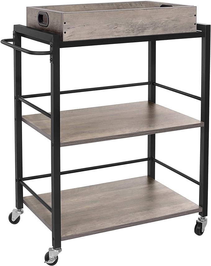 Industrial Bar Cart for The Home, Serving Cart with Wheels and Handle, 3-Tier Beverage