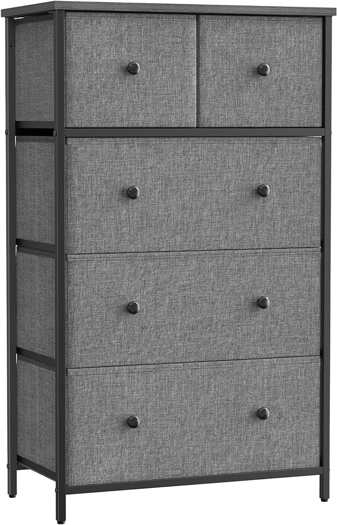 Drawer Dresser, Storage Dresser Tower with 5 Fabric Drawers, Dresser Unit, Hallway