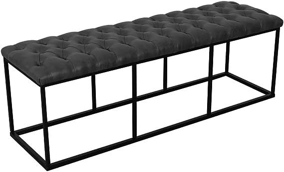 Faux Leather Button Tufted Decorative Bench with Metal Base, Brown